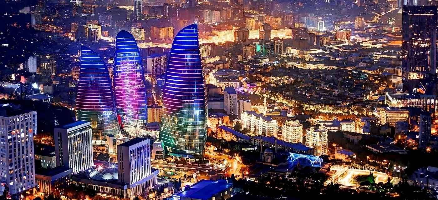 Baku City Azerbaijan Old City Modern Architecture and Caspian Sea