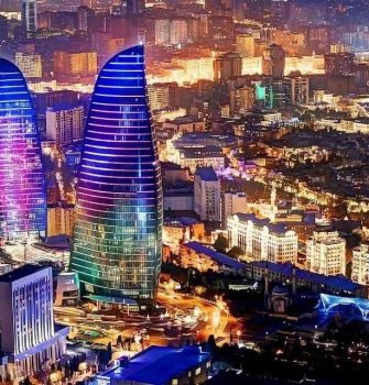 Baku City Azerbaijan Old City Modern Architecture and Caspian Sea