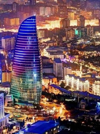 Baku City Azerbaijan Old City Modern Architecture and Caspian Sea