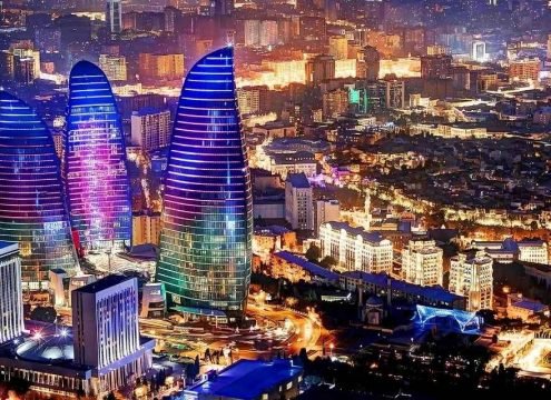 Baku City Azerbaijan Old City Modern Architecture and Caspian Sea