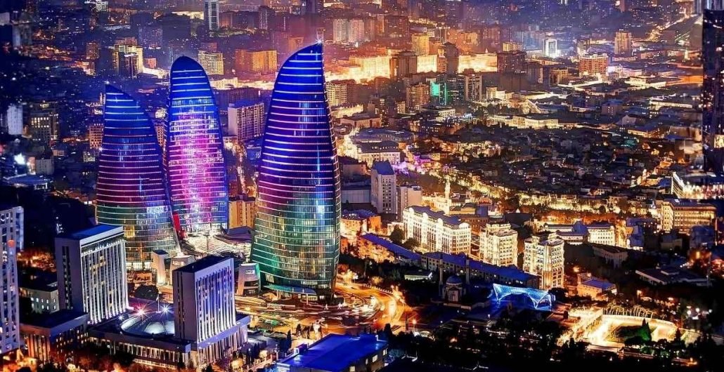 Baku City Azerbaijan Old City Modern Architecture and Caspian Sea